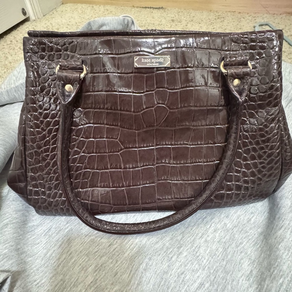 Kate Spade Dark Brown Croc-Embossed Shoulder Bag